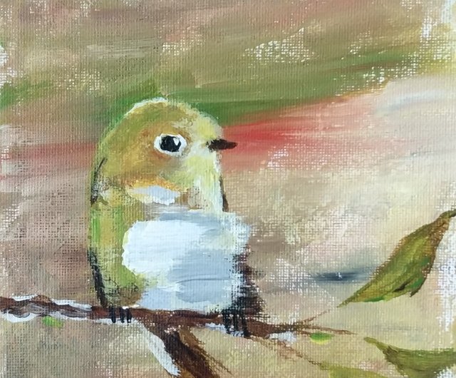 油絵　専用　お花の模様がある鳥の親子 油絵 専用 お花の模様がある鳥の親子