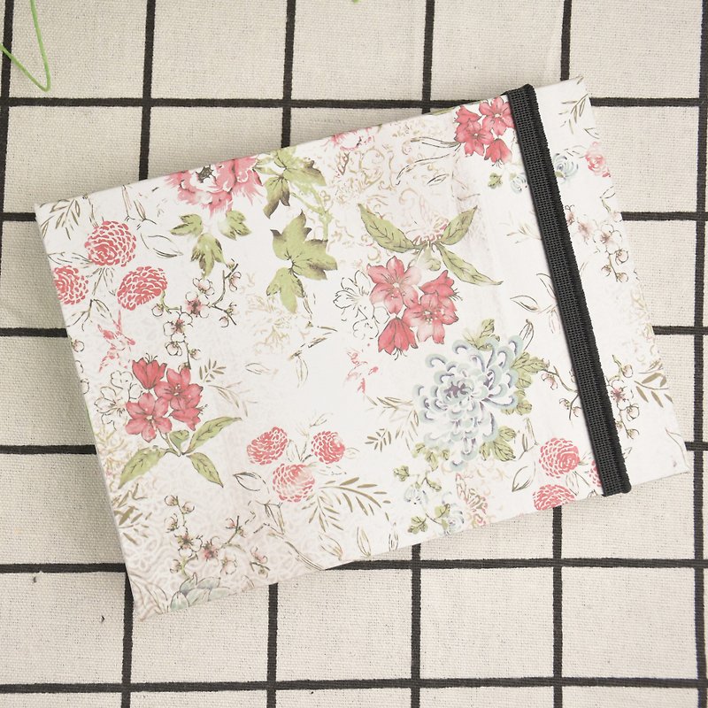 花草裝飾紙與鬆緊帶 手工筆記本 - 筆記簿/手帳 - 紙 白色