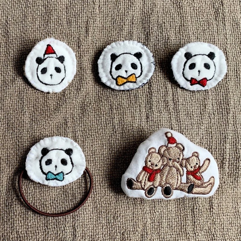 【Q-cute】節慶系列-聖誕節-熊貓&熊-髮圈/別針 - 髮夾/髮圈 - 其他材質 多色