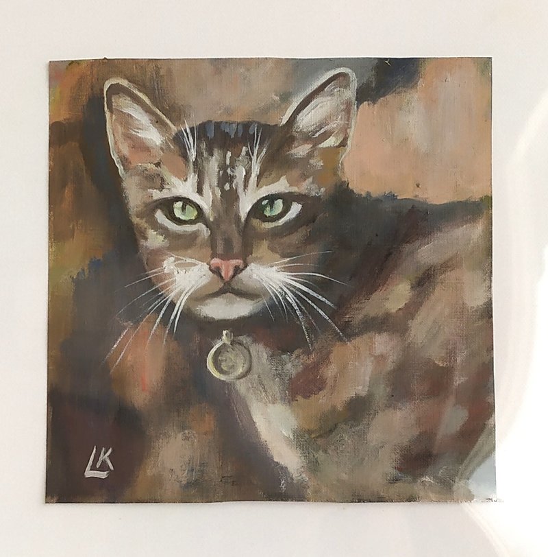 Cat Original Oil Painting on Paper Pet Impressionism Art Animal Mini Painting - ตกแต่งผนัง - กระดาษ 