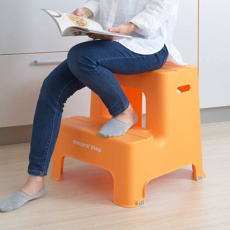 Japanese squ+ Decora step Japanese-made non-slip two-step climbing ladder chair (height 45cm) - multiple colors available - Chairs & Sofas - Plastic Orange