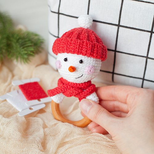 MaraBooHandmade Crochet Pattern Snowman Baby Rattle Toy - Digital Item