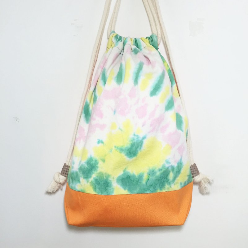 Tie Dye/Handmade/drawstring/backpack [Rotation] - กระเป๋าหูรูด - ผ้าฝ้าย/ผ้าลินิน สีส้ม