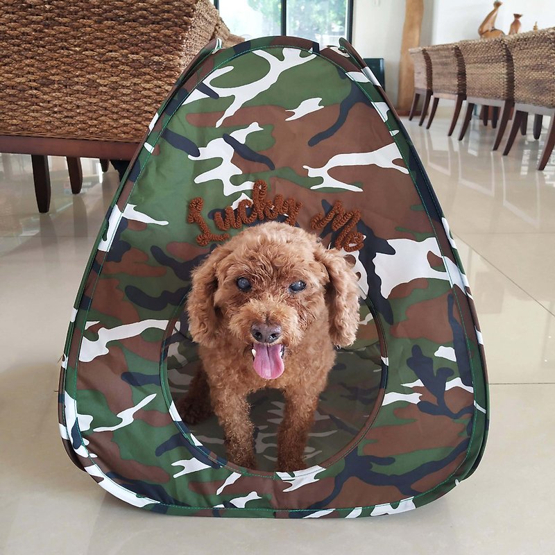 Tent tunnel set-Jungle camouflage small dog big cat removable mattress - ที่นอนสัตว์ - ไฟเบอร์อื่นๆ สีเขียว