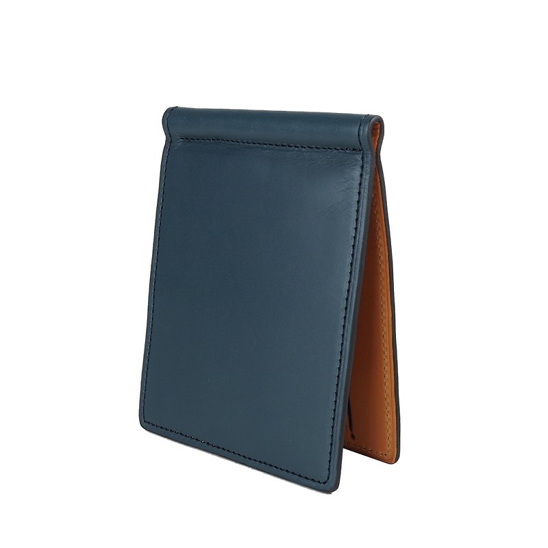 Money clip leather wallet /Blue - Wallets - Genuine Leather Blue