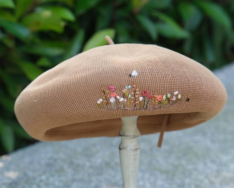 Original design hat new spring and summer hand embroidered hat - Hats & Caps - Cotton & Hemp Khaki