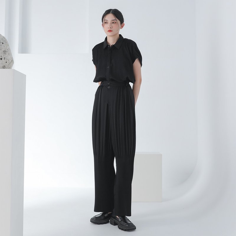 Xiaoxiao_Xiaoxiao pleated trousers_ 22SF206_black - จัมพ์สูท - เส้นใยสังเคราะห์ สีดำ