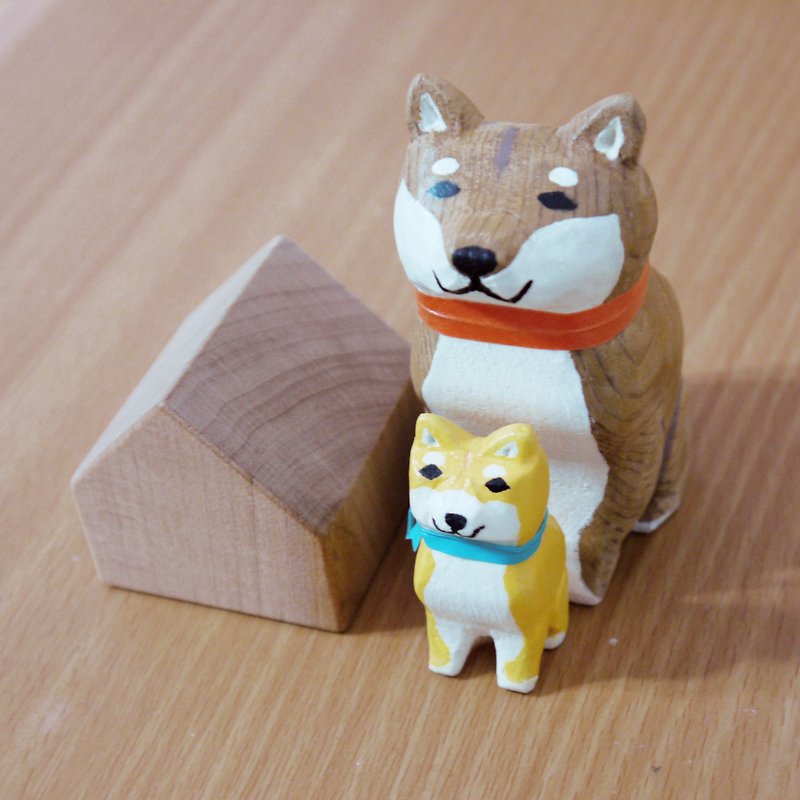 Handmade wooden carvings _ Shiba Inu (2 into 1 group) - Other - Wood Multicolor