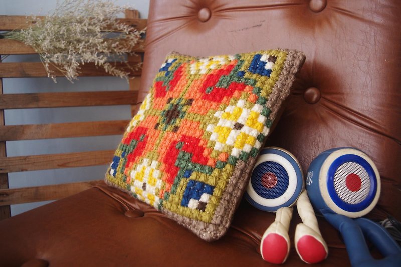 60s Colorful Cross Stitch pillow - Pillows & Cushions - Wool Multicolor