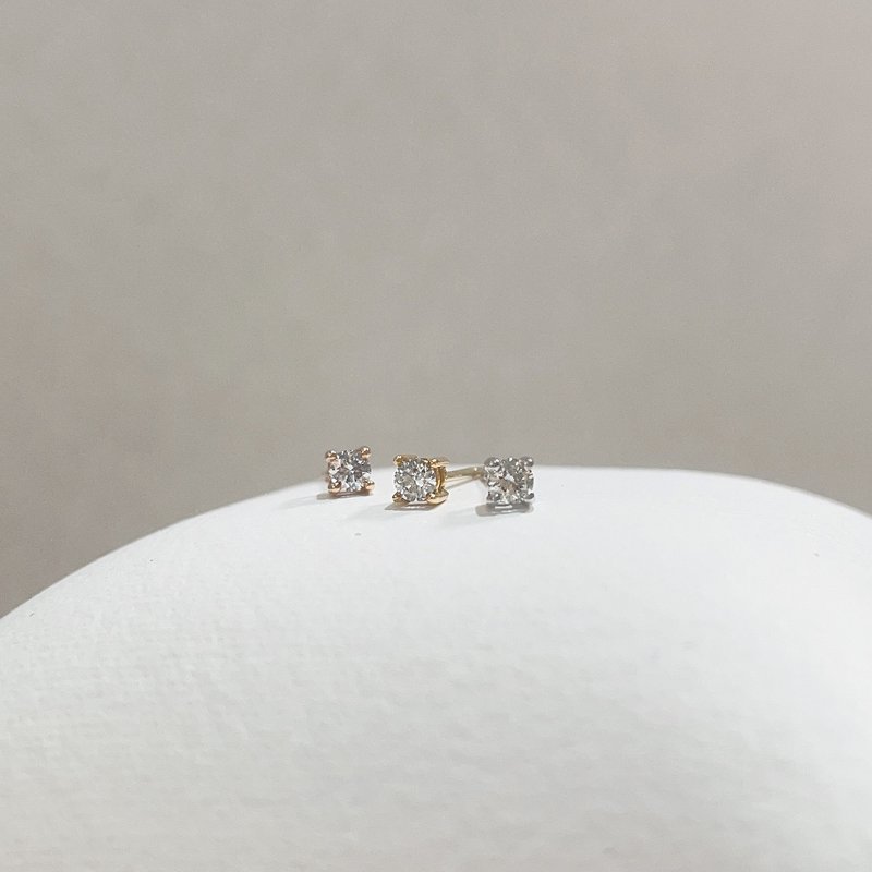 18K gold four-prong solitaire diamond earrings - ต่างหู - เครื่องประดับ 