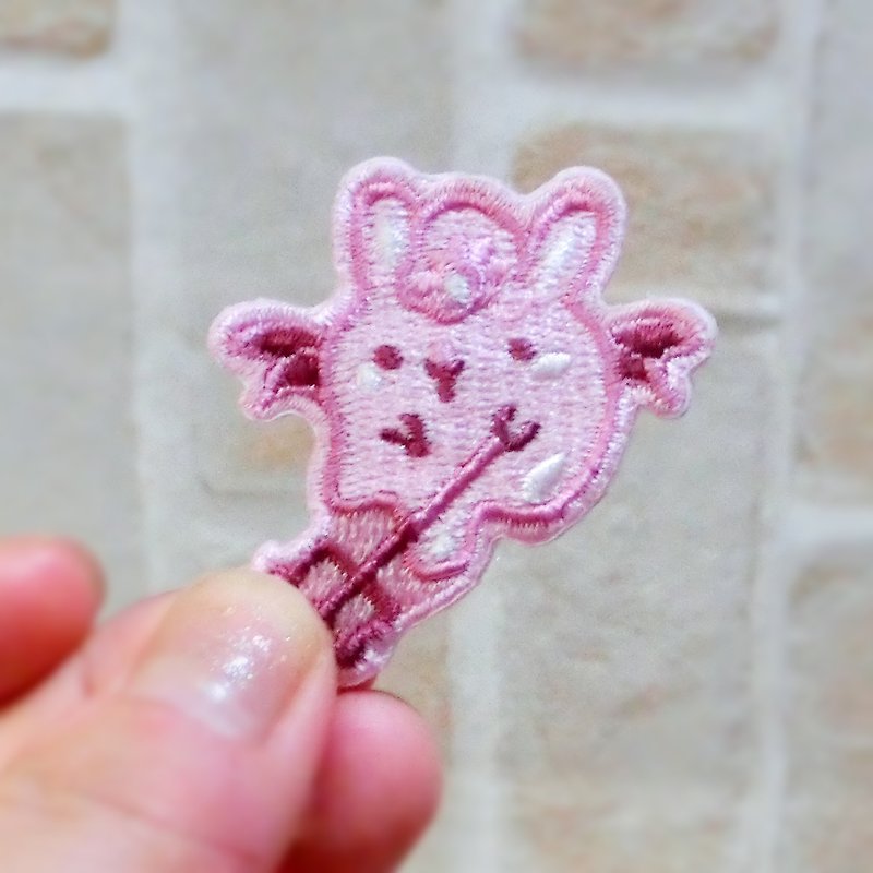 Embroidered Brooch - Little Ghost Pulling Rabbit - Brooches - Polyester Purple