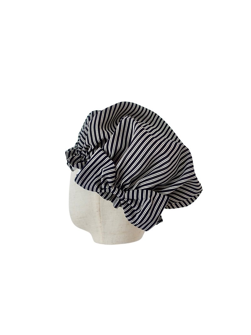 Washable silk nightcap made in Japan Striped big ribbon Daily gift Self-care - Facial Massage & Cleansing Tools - Silk Black