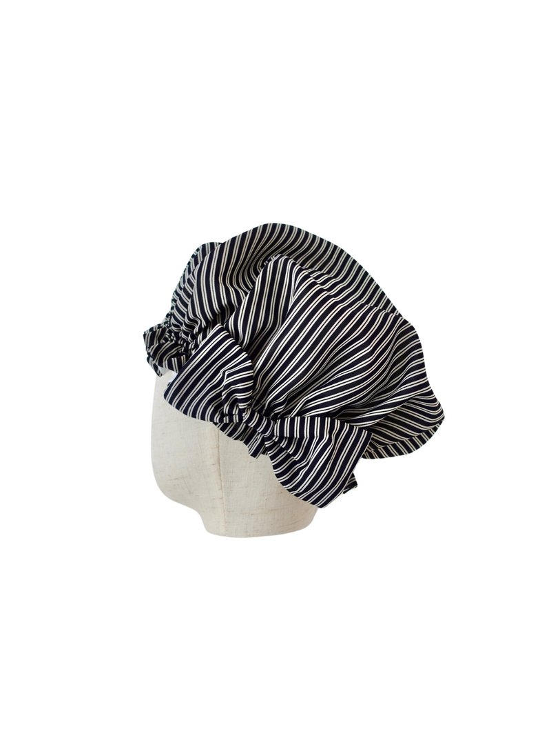 Washable silk nightcap made in Japan Striped big ribbon Daily gift Self-care - Facial Massage & Cleansing Tools - Silk Black