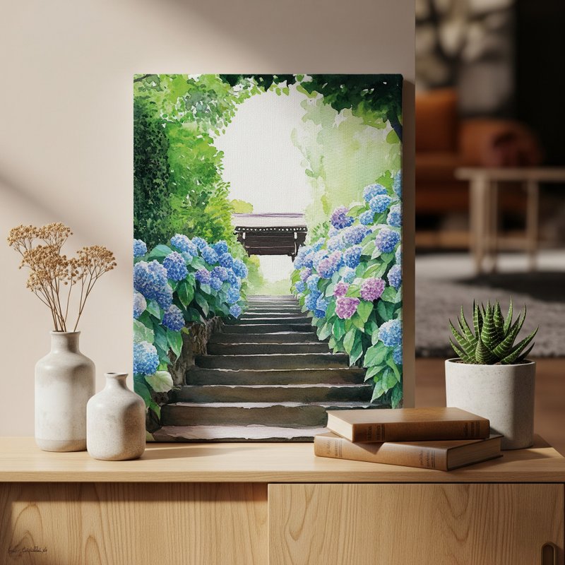 日本製帆布掛畫・明月院、鎌倉・日本風景・送禮、擺設 - 壁貼/牆壁裝飾 - 棉．麻 