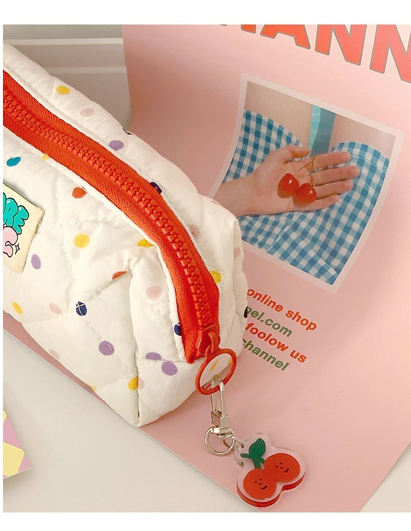 Homemade cute retro cherry pencil case with colorful polka dot girl style storage cream cosmetic bag - กล่องดินสอ/ถุงดินสอ - ผ้าฝ้าย/ผ้าลินิน สีแดง