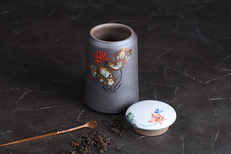Famous ceramic artist Zhang Zhenchang hand-made pottery lotus tea warehouse - ของวางตกแต่ง - ดินเผา สีนำ้ตาล