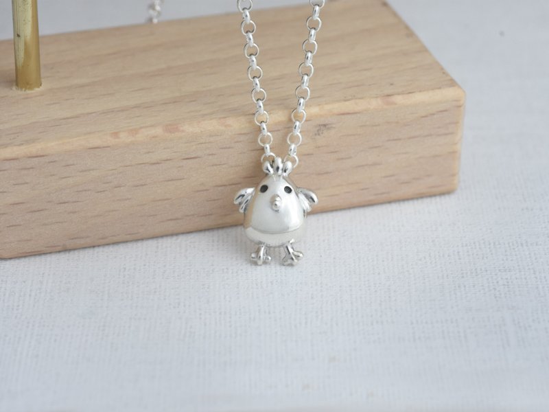 QQ Chicken | Three-dimensional necklace 925 sterling silver clavicle chain thin necklace handmade silver jewelry lover gift - Necklaces - Sterling Silver Silver