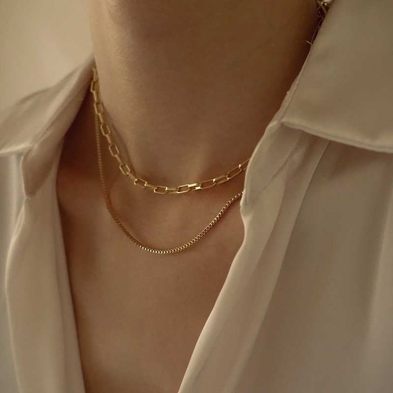 Gemini metal chain/ Bronze plated copper/stacked necklace/double-layered necklace/simple/matching - สร้อยคอ - ทองแดงทองเหลือง สีทอง