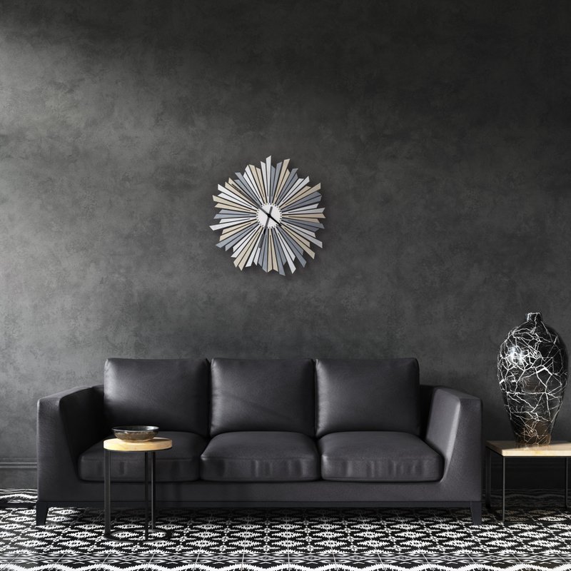 The Sirius - modern art deco silver wall clock, piece of wall art - นาฬิกา - ไม้ สีเงิน