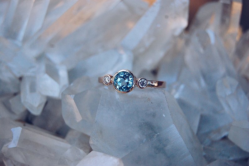 เพชร แหวนทั่วไป สีทอง - Aquamarine Diamond Gold Ring, Diamond gold ring, Aquamarine gold ring, gold ring
