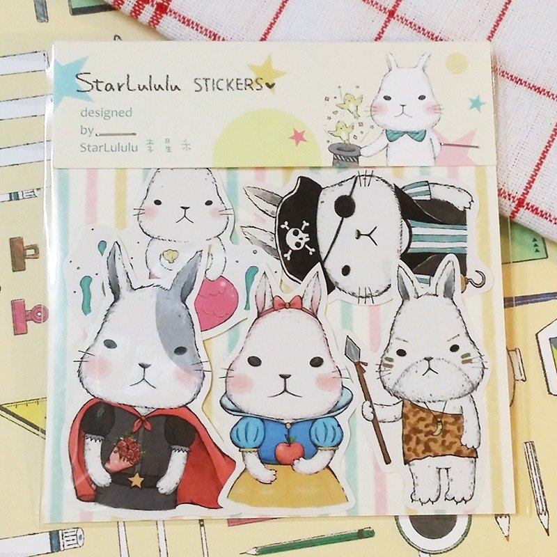 Matte Texture Sticker/ Adorable White Rabbit/ Group 7 (5 pieces) - Stickers - Paper 
