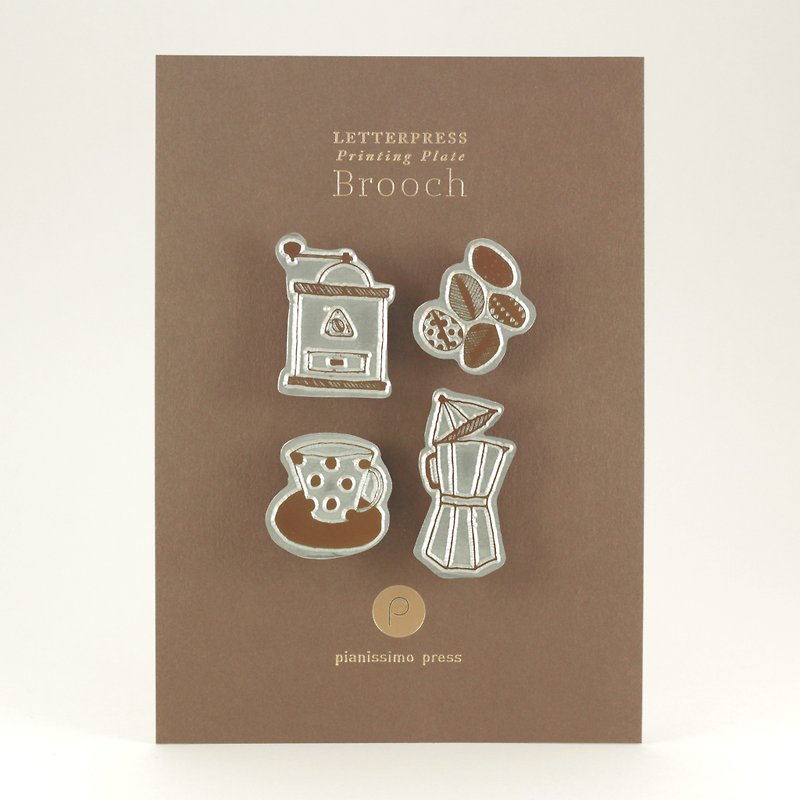 Coffee - Set of 4 Letterpress Brooches - 胸針 - 其他金屬 