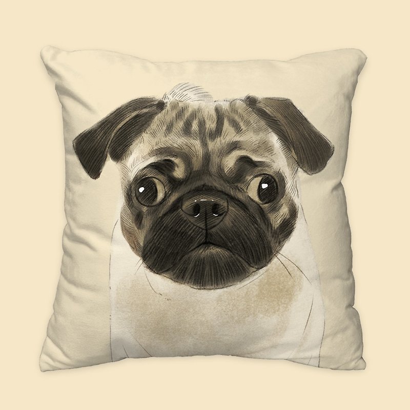 [I will always love you] Classic Pug Dog Animal Pillow/Pillow/Cushion - หมอน - ผ้าฝ้าย/ผ้าลินิน สีเหลือง