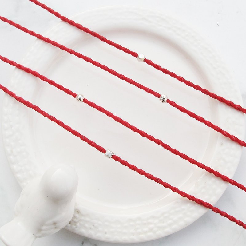 【Yue Lao Series】Yuan Lian | Peach Blossom Hand Braided Red Thread Wax Rope Bracelet | - Bracelets - Sterling Silver Red