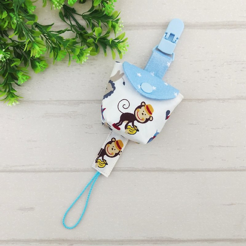 The circus gentleman monkey - 2 colors are optional. A set of pacifier storage bag + pacifier chain (up to 40 embroidery name) - ขวดนม/จุกนม - ผ้าฝ้าย/ผ้าลินิน สีน้ำเงิน