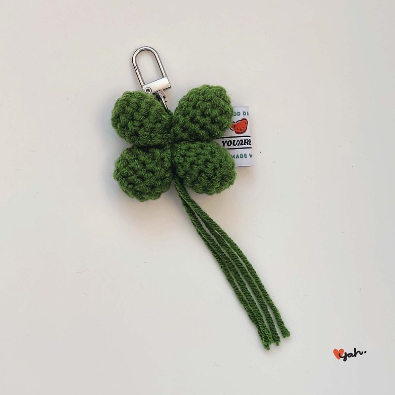 Handwoven four-leaf clover pendant - Charms - Cotton & Hemp Green