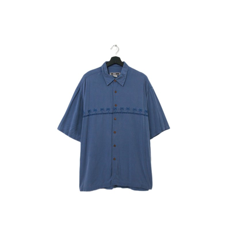Back to Green-夏威夷襯衫 椰子樹 天藍色 ht-23/vintage shirts - 男襯衫/休閒襯衫 - 棉．麻 