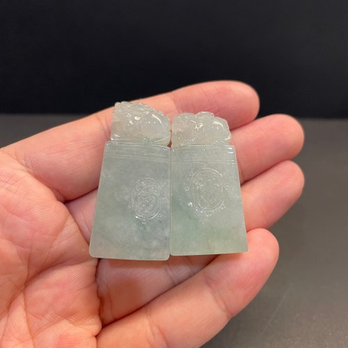 元元圓滾滾 水晶手鍊 瀚玉珠寶 天然翡翠 冰種貔貅印章一對 福祿 翡翠對章 雙雙對對