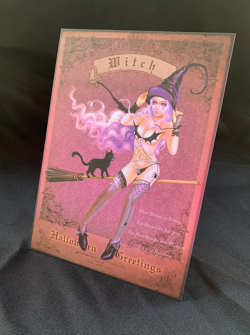 【Limited Edition Postcard】Halloween-Witch and the black cat - Cards & Postcards - Paper Purple