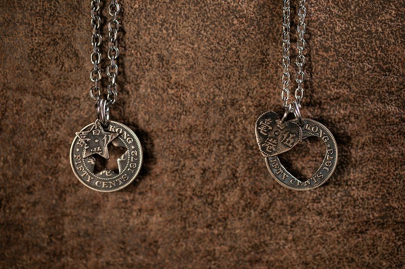 [Hong Kong Coin Jewelry] Necklace Silver Pentacle | Hometown Hanging on the Neck | Two Cuts - Necklaces - Copper & Brass 