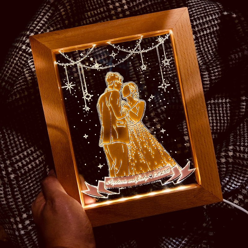 【客製化禮物】相框燈畫 | 人像結婚生日週年聖誕| 剪影紙雕夜燈 - 燈具/燈飾 - 紙 橘色