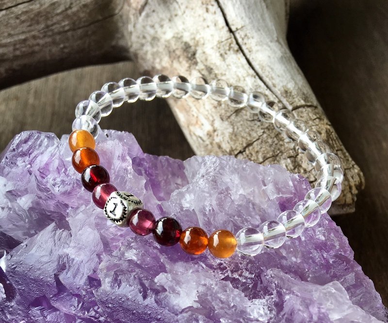 一月誕生石 / 5mm多色石榴石白水晶手鍊 / 03號 - 手鍊/手環 - 寶石 紅色
