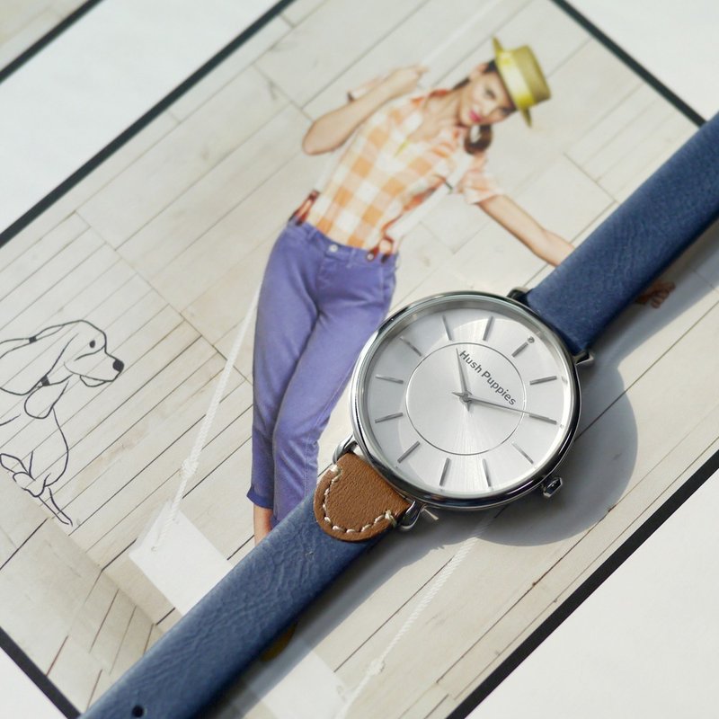 Hush Puppies | Slim Two-hand Blue Leather Watch (HP.5014) - นาฬิกาผู้หญิง - สแตนเลส สีน้ำเงิน