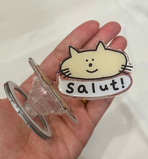 WOOOGUO 【WOOOGUO】貓貓手機氣囊支架 黏貼磁吸款 Magsafe 貓咪 可愛