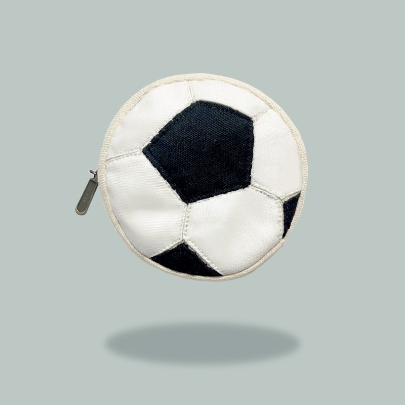 football coin purse - กระเป๋าใส่เหรียญ - ผ้าฝ้าย/ผ้าลินิน ขาว