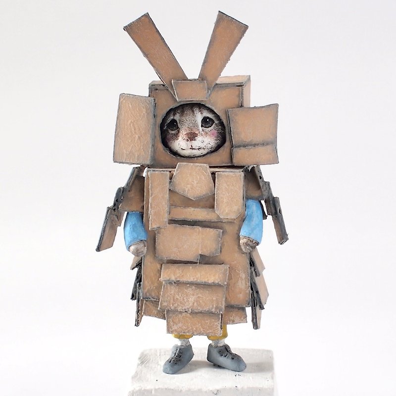 段ボールの戦士猫 - (彫刻) - 人形・フィギュア - 粘土 カーキ