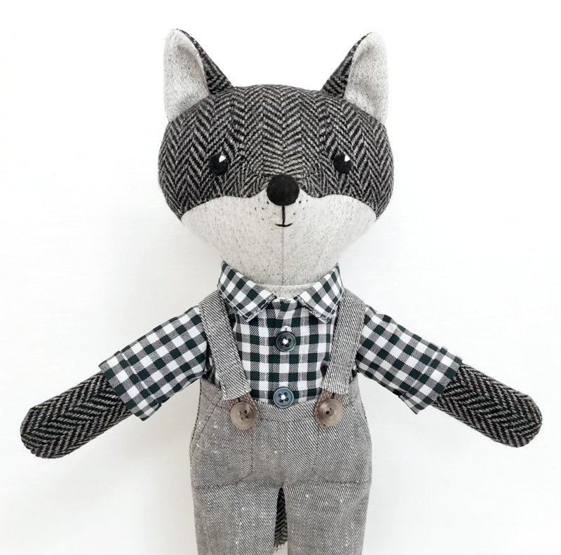 Gray wolf boy, wool plush doll, handmade stuffed wolf toy - Stuffed Dolls & Figurines - Wool Gray