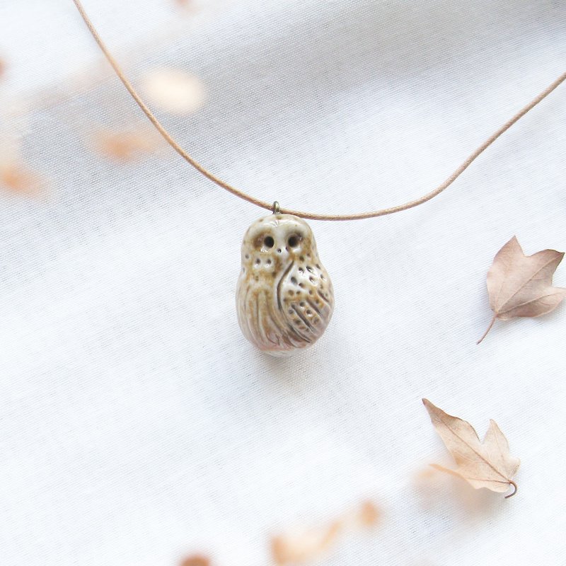 Firewood Owl Essential Oil Necklace B04 - Necklaces - Pottery Khaki