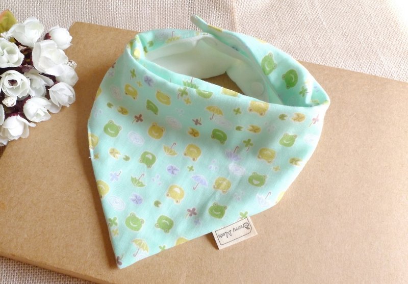 三角口水巾-小青蛙 - 圍兜/口水巾 - 棉．麻 綠色