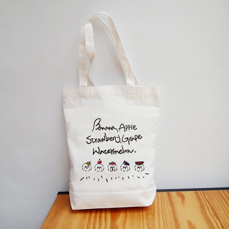 寵物系列-水果比熊犬插畫帆布包 - 側背包/斜背包 - 棉．麻 白色