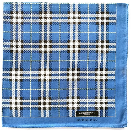 orangesodapanda Burberry Vintage Handkerchief Pocket Square Blue Check 20 x 19.5 inches
