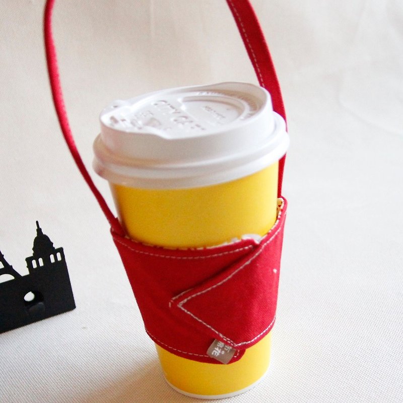 Cotton Fabric: Cup Sleeve, Red canvas - Beverage Holders & Bags - Cotton & Hemp Red