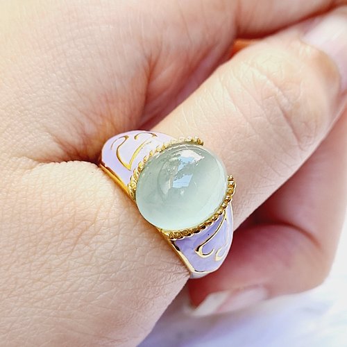charissagemstone 貓眼海藍寶石現代泰式琺瑯925銀鍍金戒指