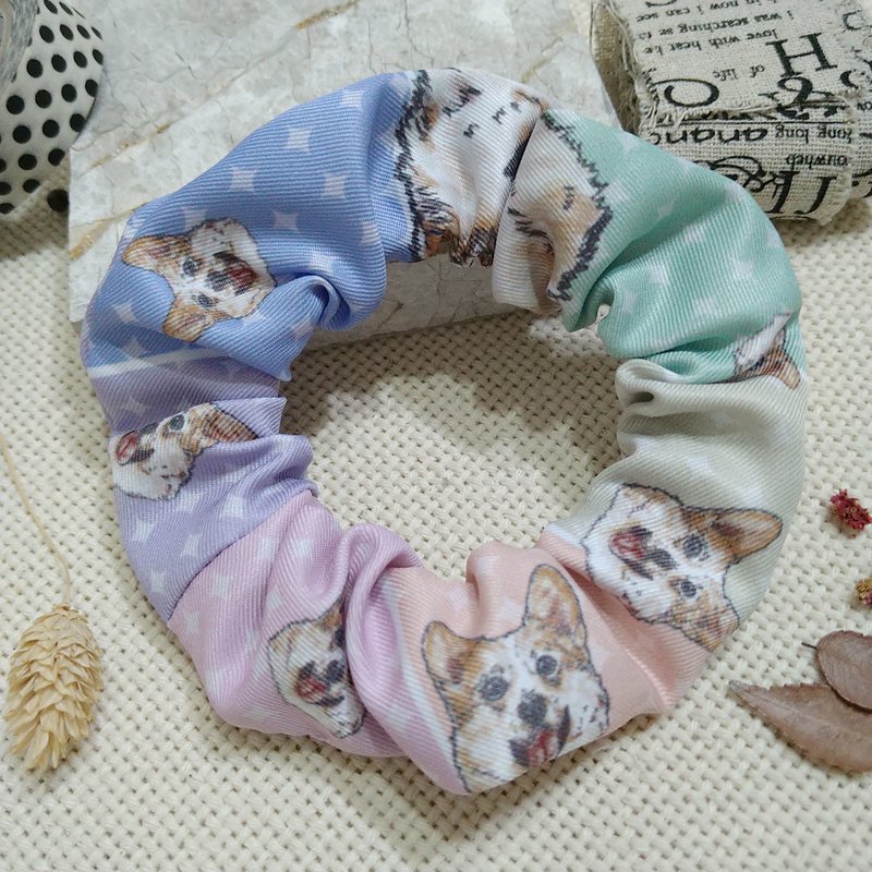 Rainbow Starburst_Corgi_Ponytail Hairband- Scrunchie - เครื่องประดับผม - เส้นใยสังเคราะห์ 