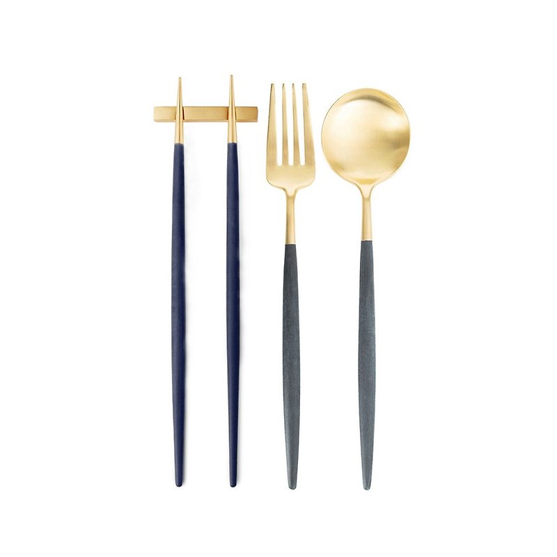 | Cutipol | GOA Blue Matte Gold 3 Pieces Set (Table Spoon/ Fork/Chopsticks Set) - ช้อนส้อม - สแตนเลส สีน้ำเงิน
