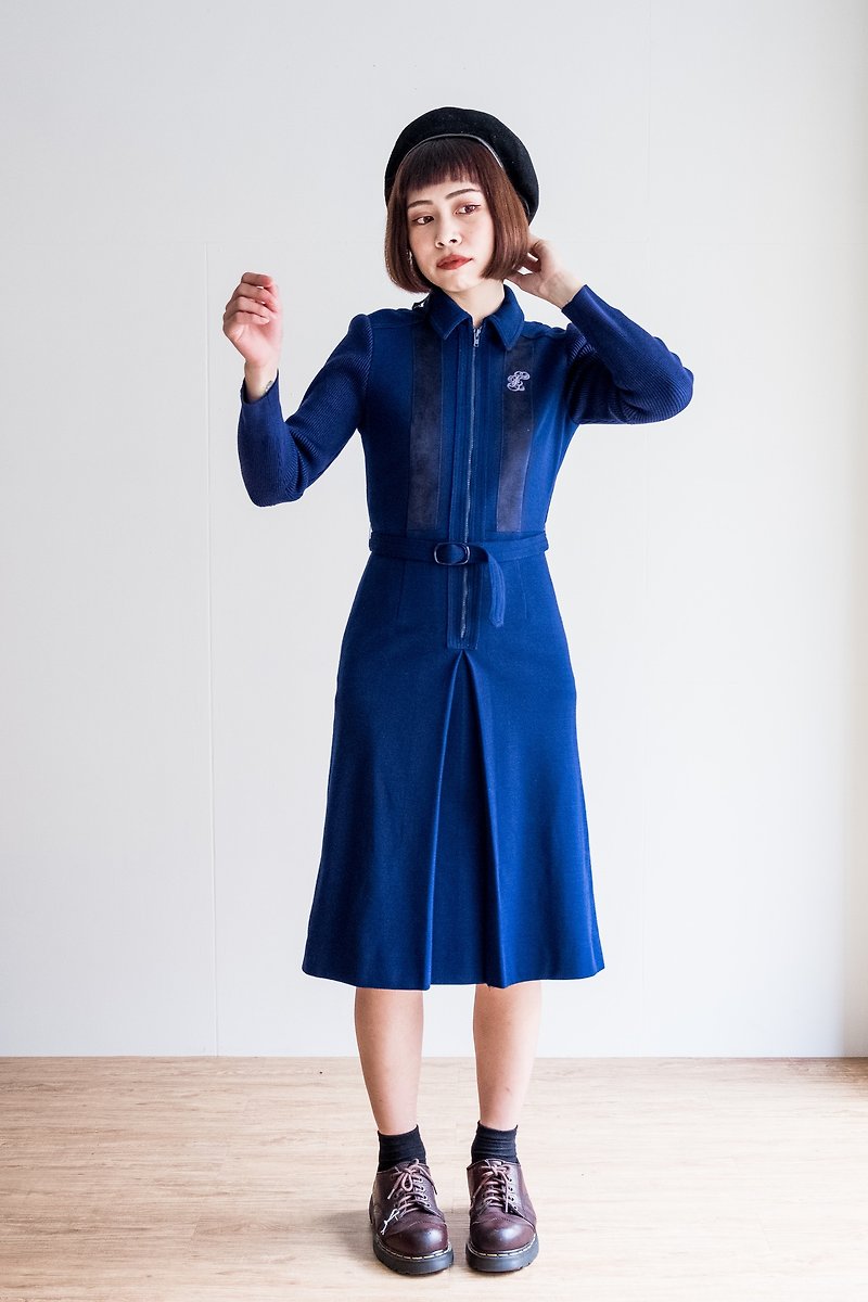 Vintage / long-sleeved dress no.5 tk - One Piece Dresses - Other Materials Blue
